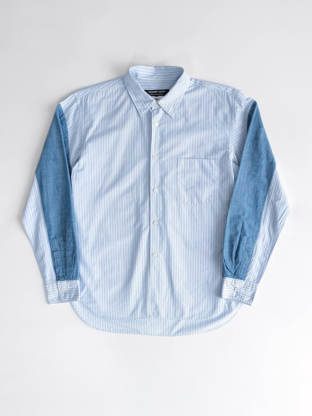AD2015 CDG STRIPES WHITE PATCHWORK DENIM SLEEVE/ HOMME DEUX LS SHIRT