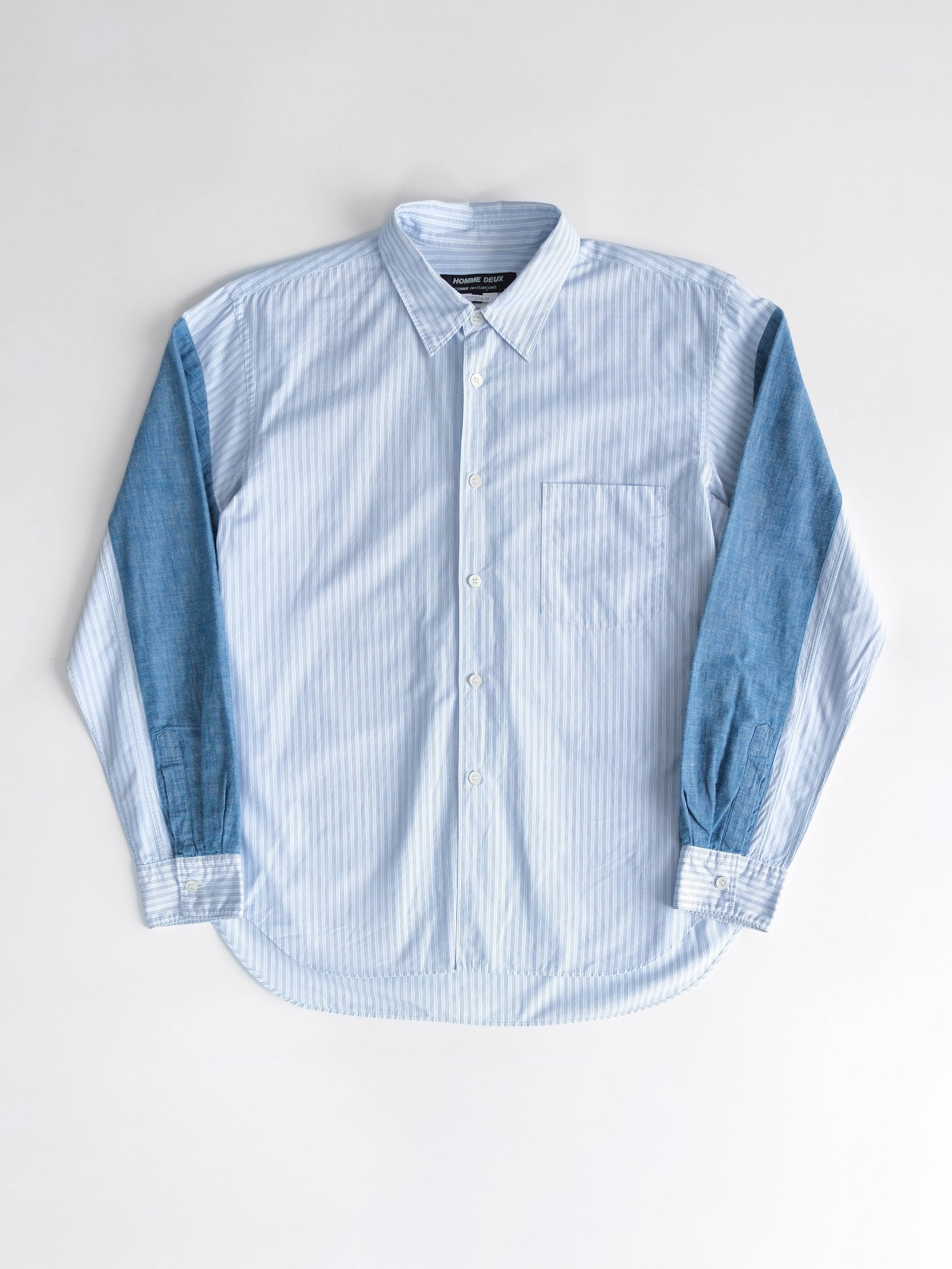 AD2015 CDG STRIPES WHITE PATCHWORK DENIM SLEEVE/ HOMME DEUX LS SHIRT