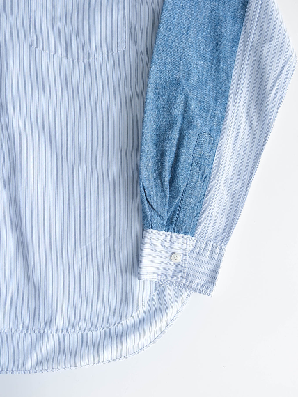 AD2015 CDG STRIPES WHITE PATCHWORK DENIM SLEEVE/ HOMME DEUX LS SHIRT