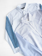AD2015 CDG STRIPES WHITE PATCHWORK DENIM SLEEVE/ HOMME DEUX LS SHIRT