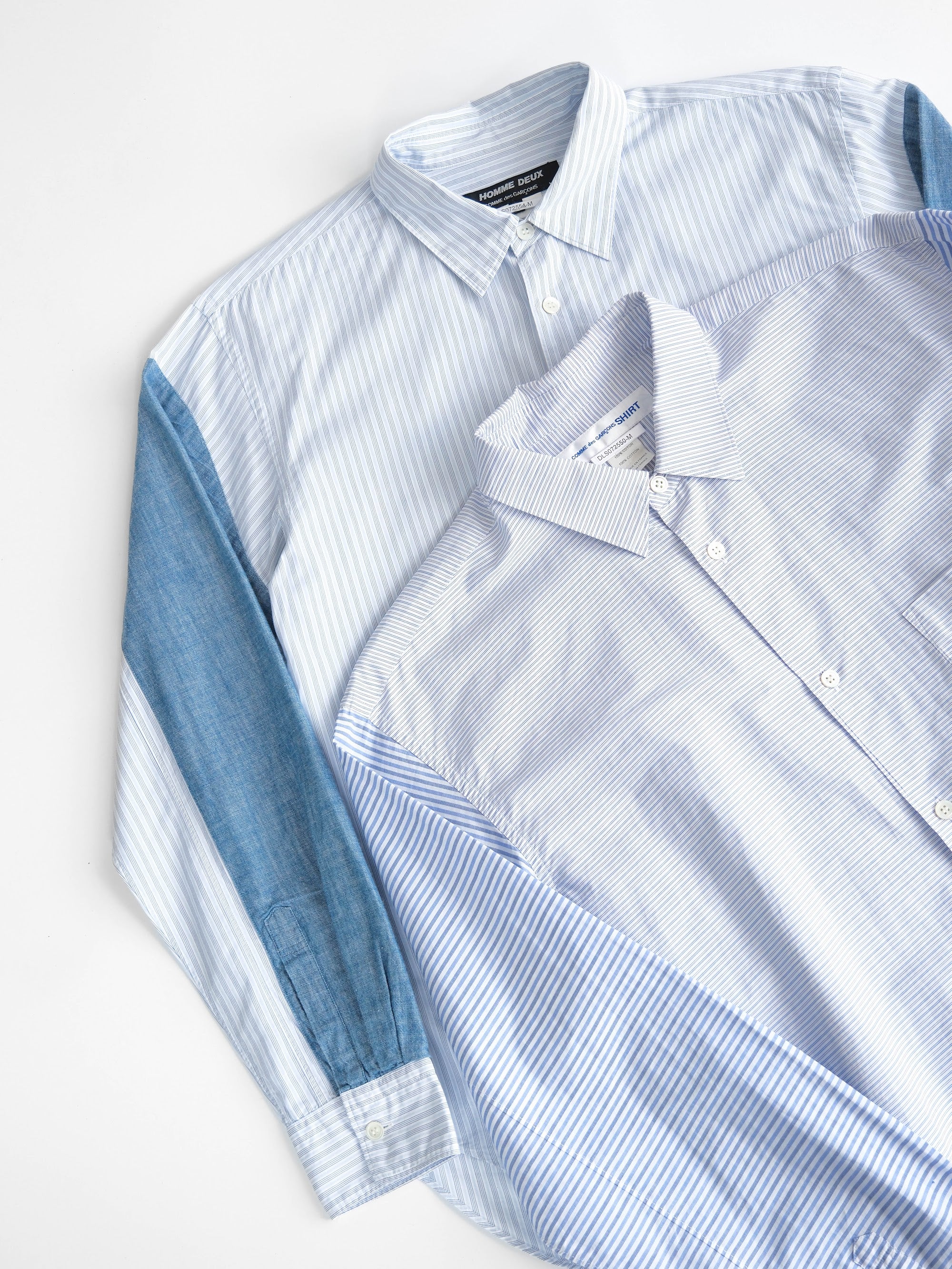 AD2015 CDG STRIPES WHITE PATCHWORK DENIM SLEEVE/ HOMME DEUX LS SHIRT