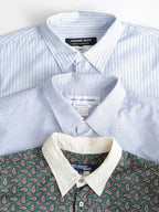 AD2015 CDG STRIPES WHITE PATCHWORK DENIM SLEEVE/ HOMME DEUX LS SHIRT