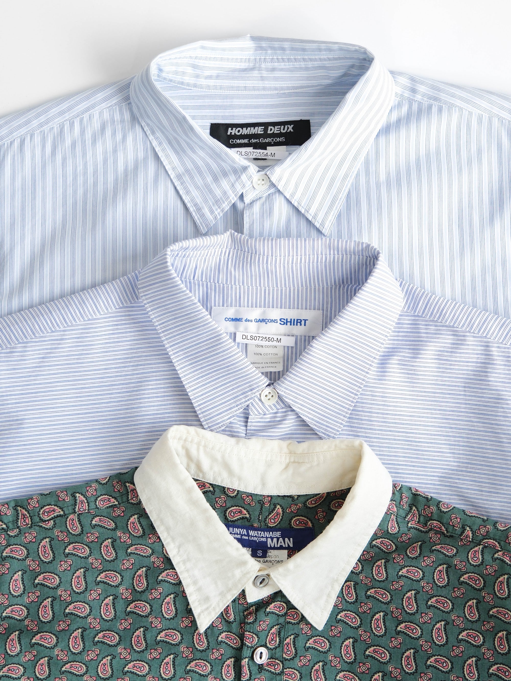 AD2015 CDG STRIPES WHITE PATCHWORK DENIM SLEEVE/ HOMME DEUX LS SHIRT