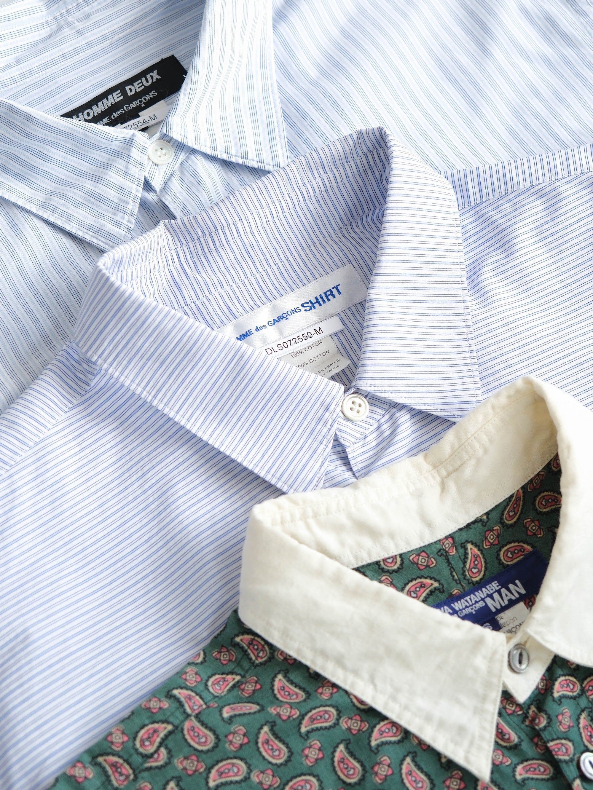 AD2015 CDG STRIPES WHITE PATCHWORK DENIM SLEEVE/ HOMME DEUX LS SHIRT