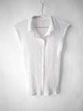 AW2003 ISSEY MIYAKE PLEATSPLEASE PLEATED WHITE SLEEVELESS SS SHIRT