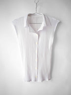 AW2003 ISSEY MIYAKE PLEATSPLEASE PLEATED WHITE SLEEVELESS SS SHIRT