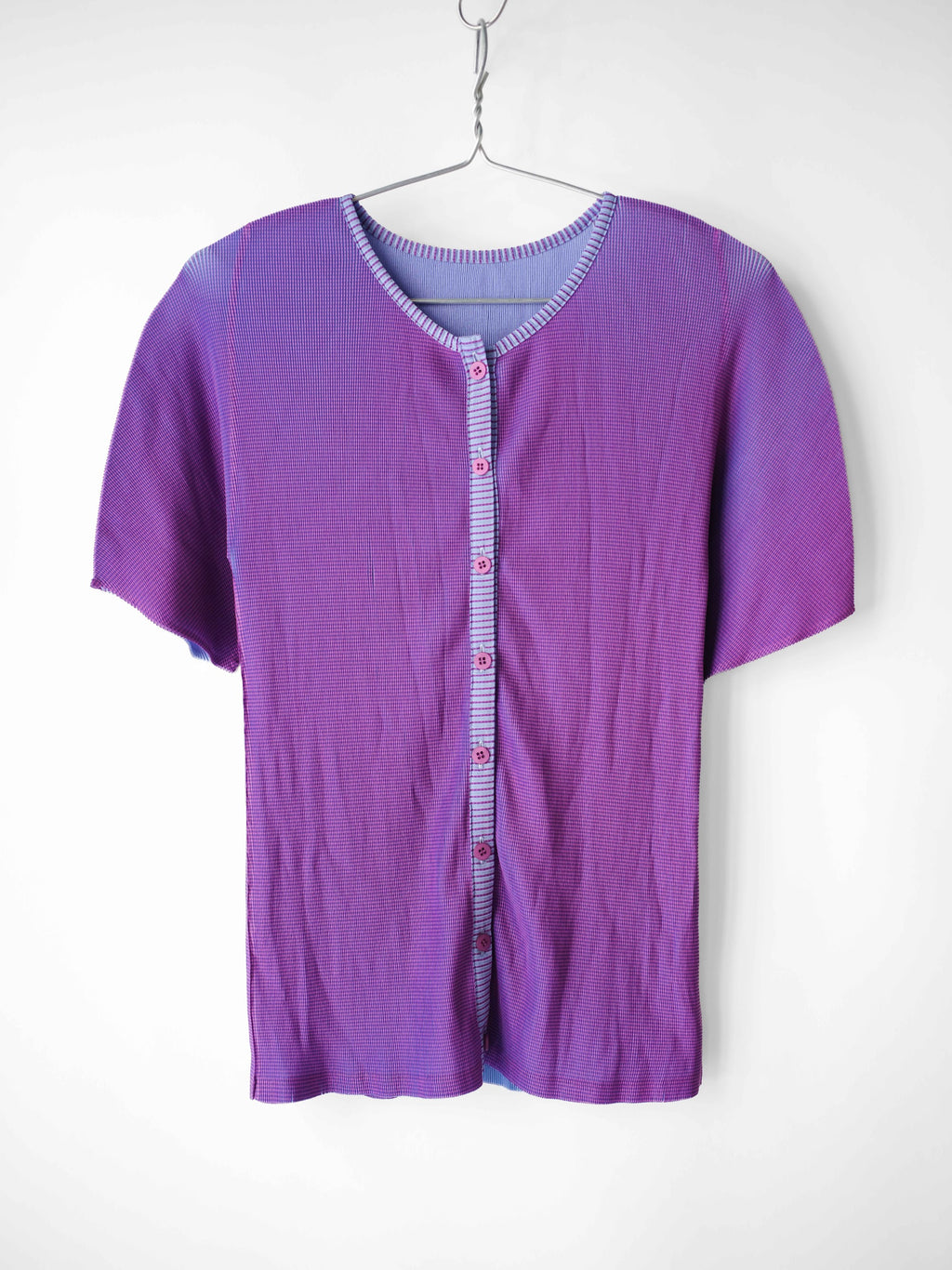 AW2014 ISSEY MIYAKE PLEATSPLEASE PLEATED PURPLE GRADIENT SS SHIRT
