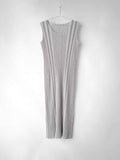 AW2017 ISSEY MIYAKE PLEATSPLEASE PLEATED GREY ABSTRACT PRINT DRESS
