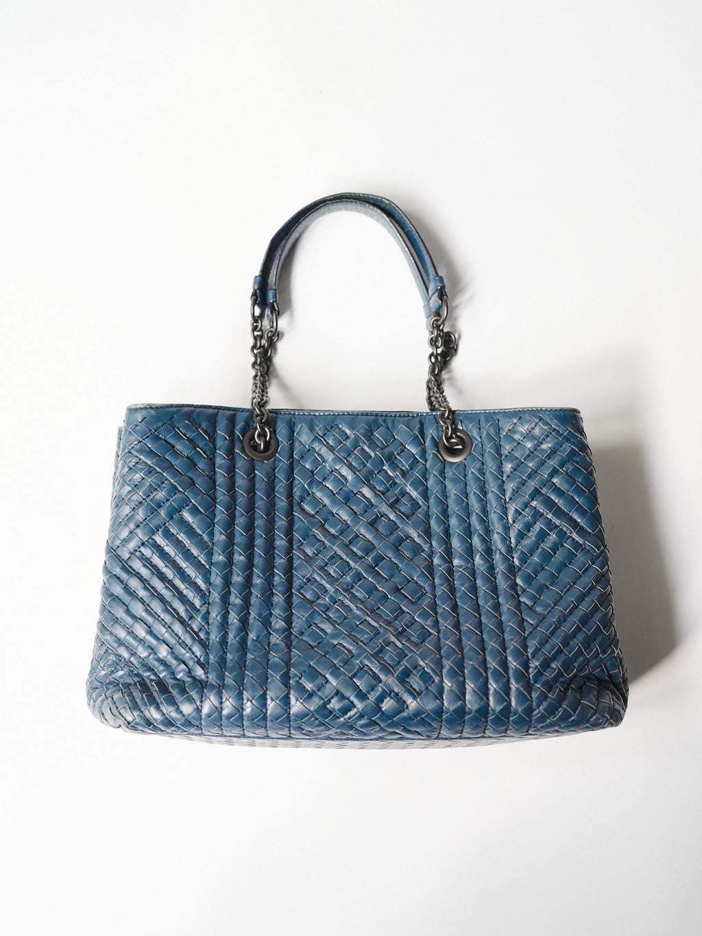 BOTTEGA VENETA NAVY INTRECCIATO LEATHER NODINI TOTE BAG