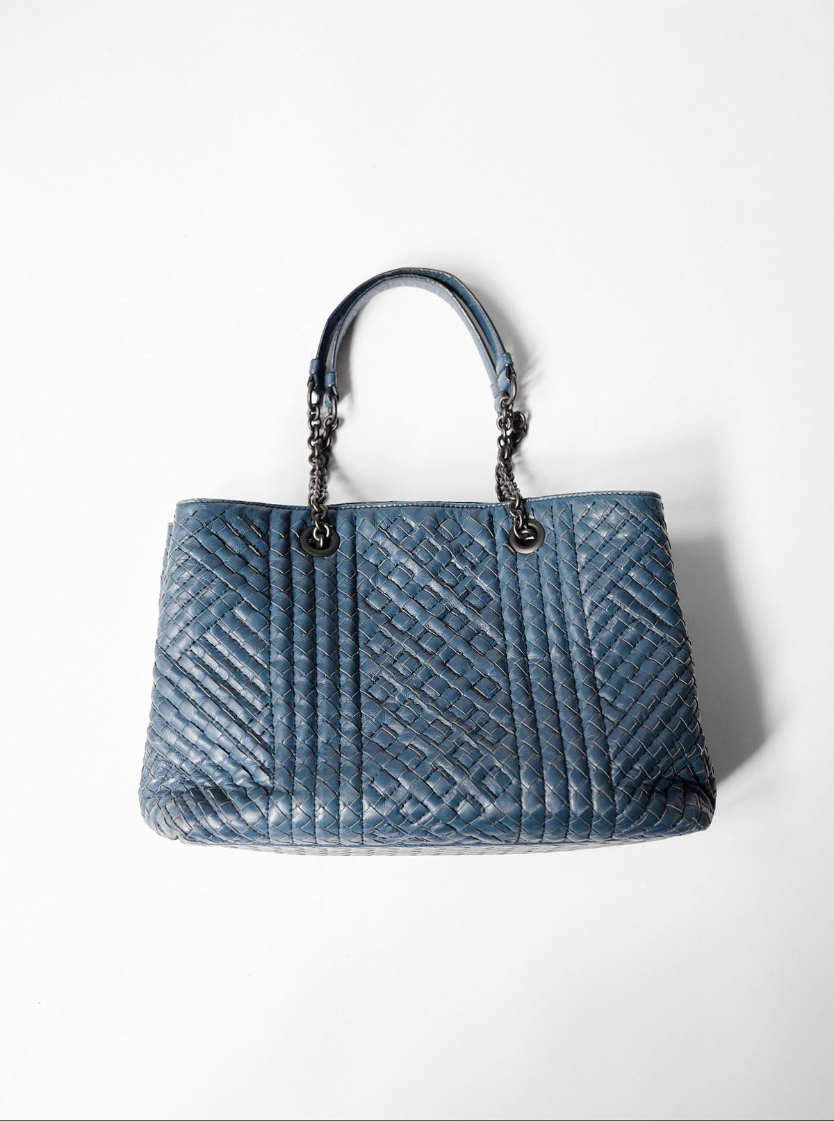 BOTTEGA VENETA NAVY INTRECCIATO LEATHER NODINI TOTE BAG