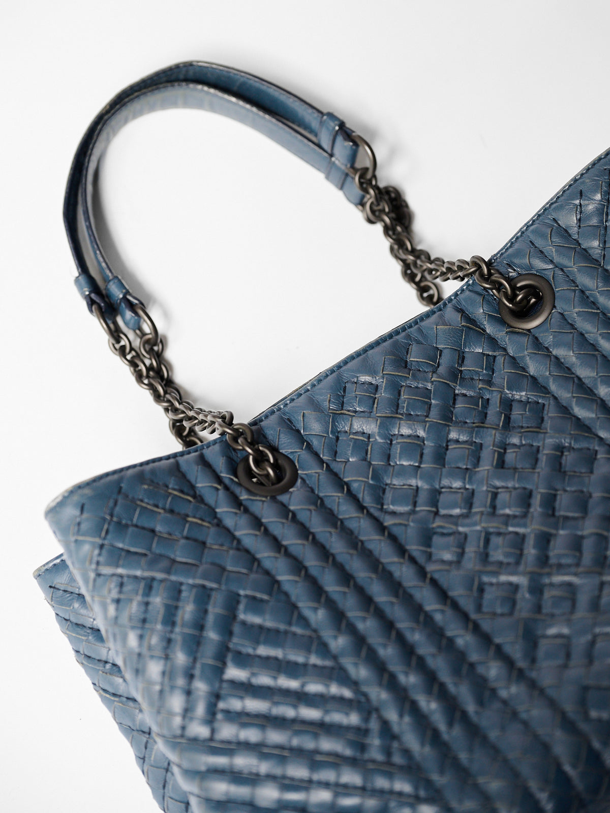 BOTTEGA VENETA NAVY INTRECCIATO LEATHER NODINI TOTE BAG