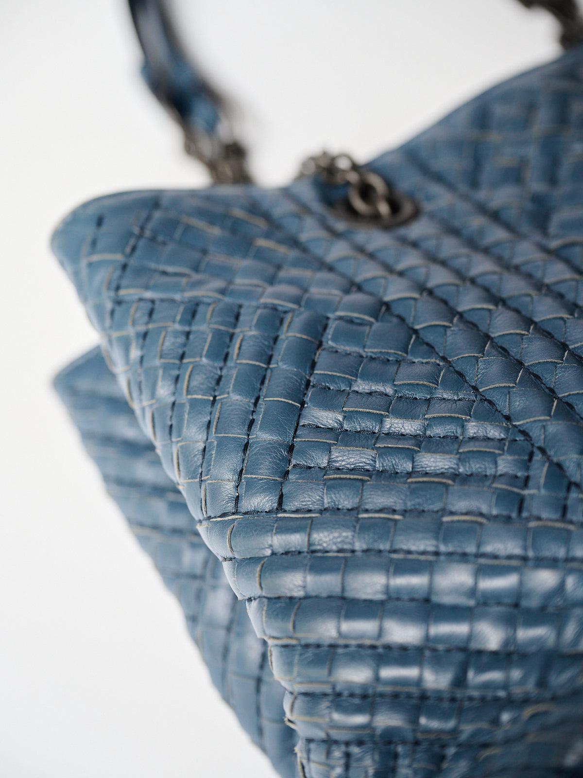 BOTTEGA VENETA NAVY INTRECCIATO LEATHER NODINI TOTE BAG