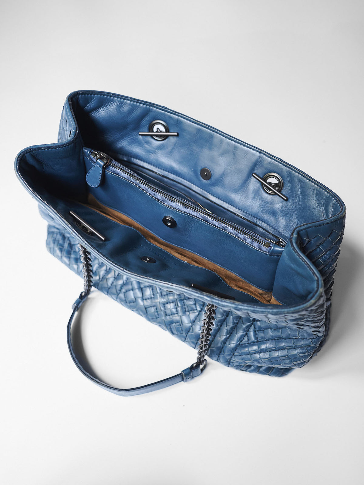 BOTTEGA VENETA NAVY INTRECCIATO LEATHER NODINI TOTE BAG