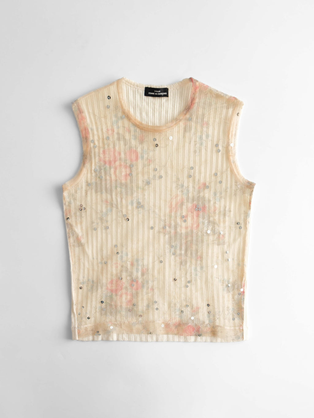 COMME DES GARÇONS TRICOT LACE BEIGE FLORAL DOUBLE LAYERED  TANK TOP