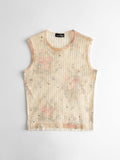 COMME DES GARÇONS TRICOT LACE BEIGE FLORAL DOUBLE LAYERED  TANK TOP