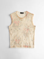 COMME DES GARÇONS TRICOT LACE BEIGE FLORAL DOUBLE LAYERED  TANK TOP