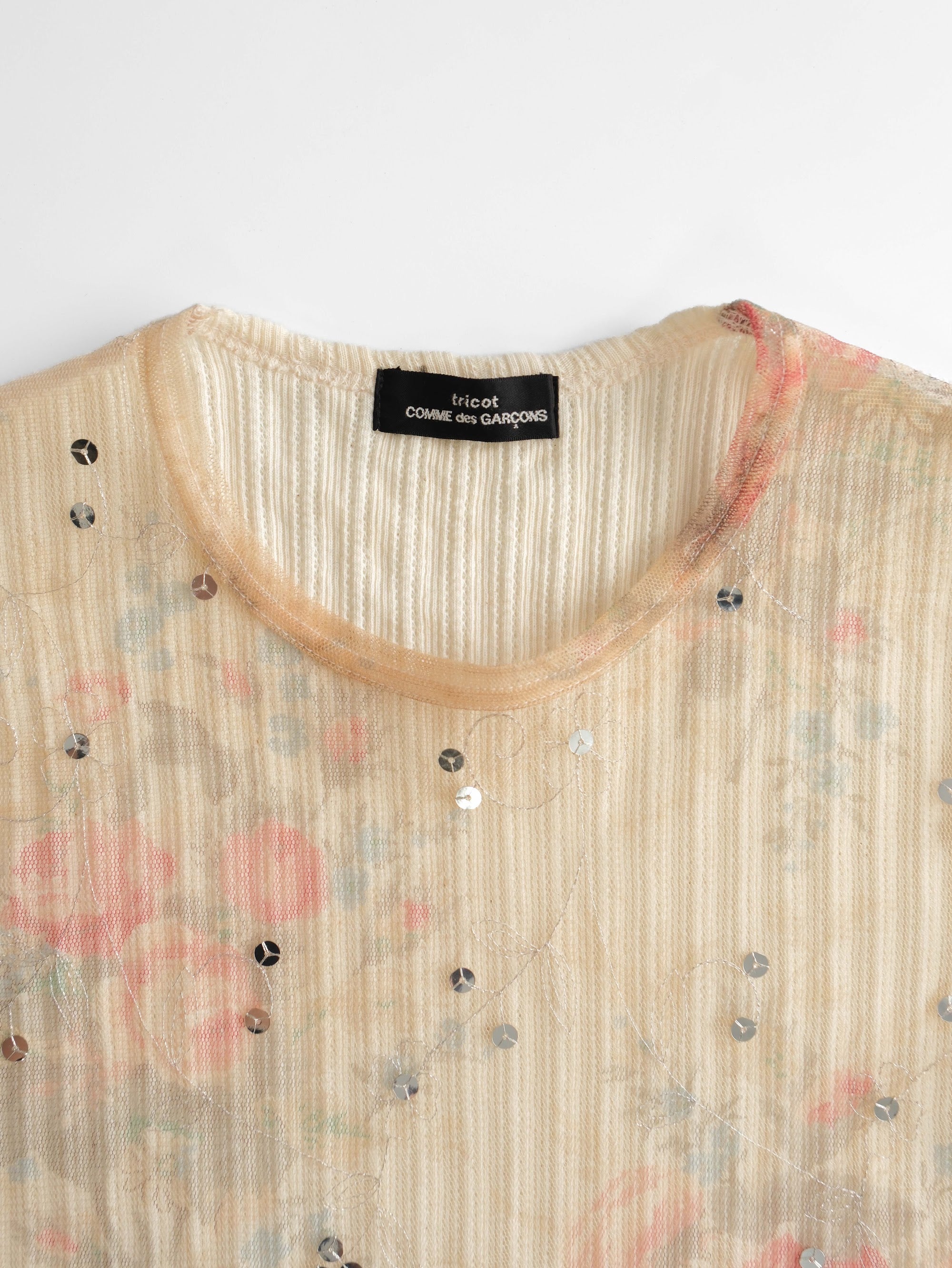 COMME DES GARÇONS TRICOT LACE BEIGE FLORAL DOUBLE LAYERED  TANK TOP