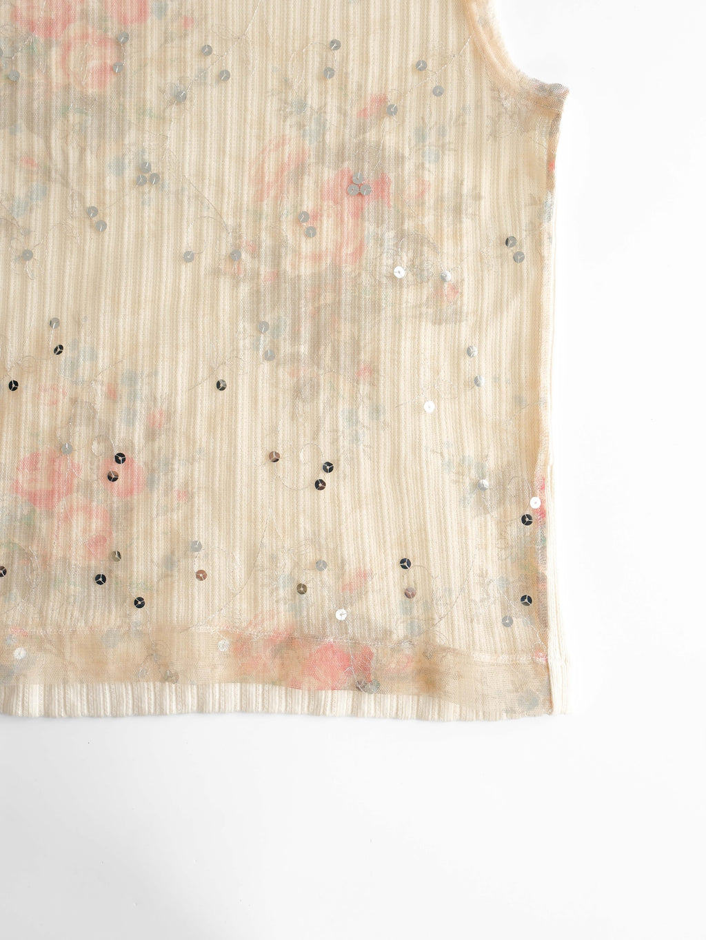 COMME DES GARÇONS TRICOT LACE BEIGE FLORAL DOUBLE LAYERED  TANK TOP
