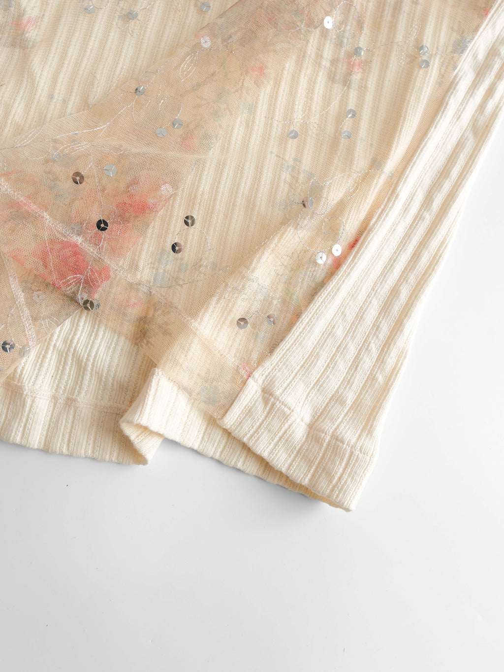 COMME DES GARÇONS TRICOT LACE BEIGE FLORAL DOUBLE LAYERED  TANK TOP