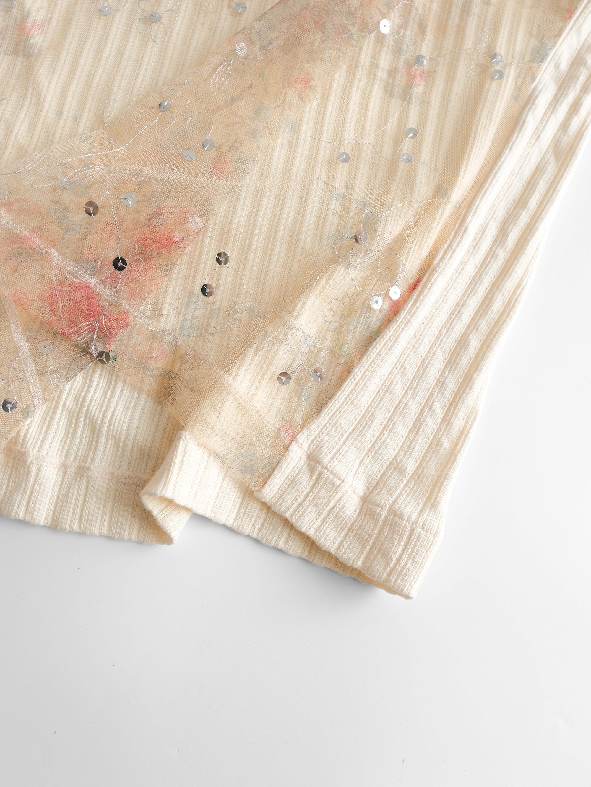 COMME DES GARÇONS TRICOT LACE BEIGE FLORAL DOUBLE LAYERED  TANK TOP