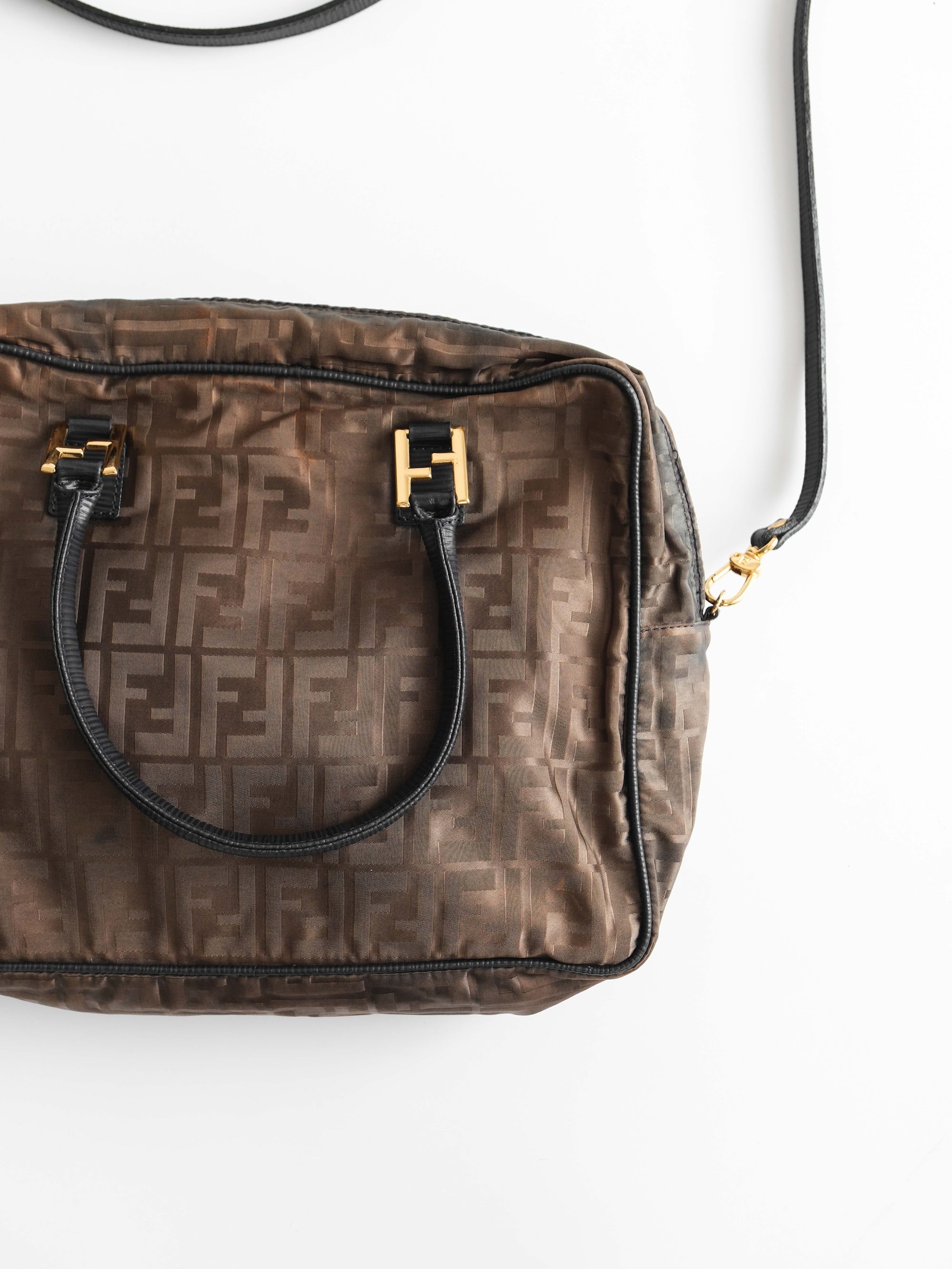 FENDI BROWN ZUCCA NYLON 2WAY BAG