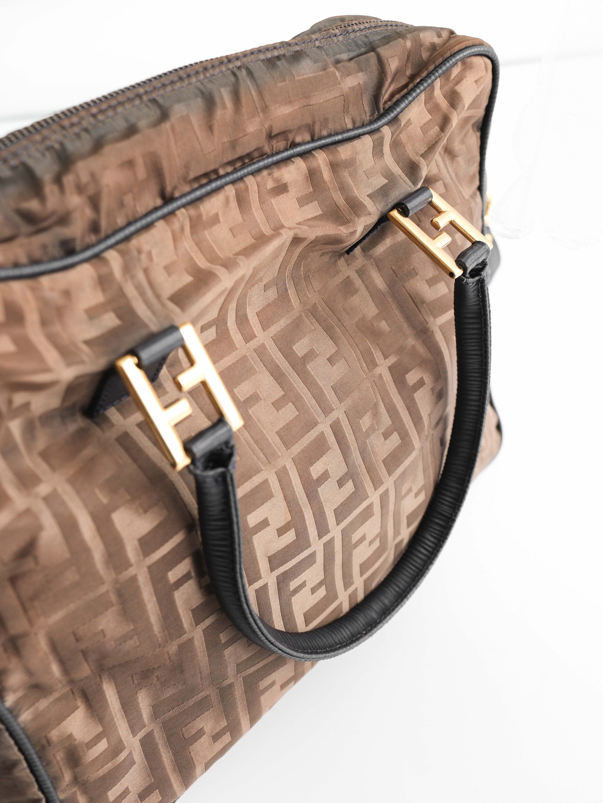 FENDI BROWN ZUCCA NYLON 2WAY BAG