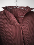 FW2002 ISSEY MIYAKE PLEATSPLEASE PLEATED BROWN LS T-SHIRT
