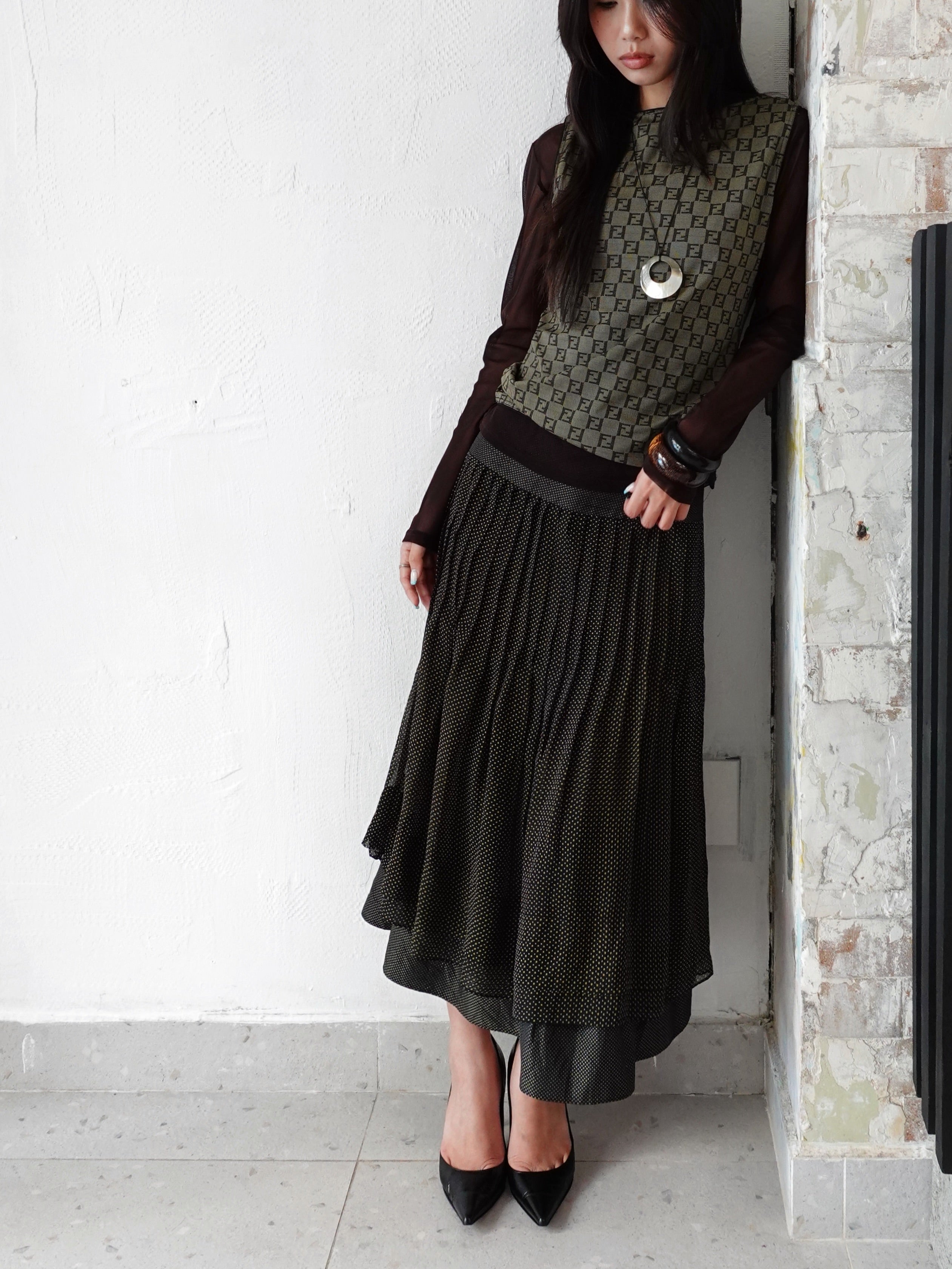 HIROKO KOSHINO POLKA DOTS BLACK PREMIER SKIRT
