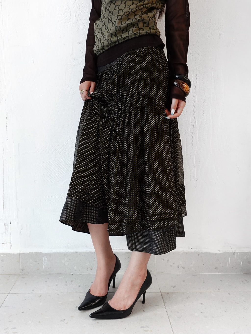 HIROKO KOSHINO POLKA DOTS BLACK PREMIER SKIRT