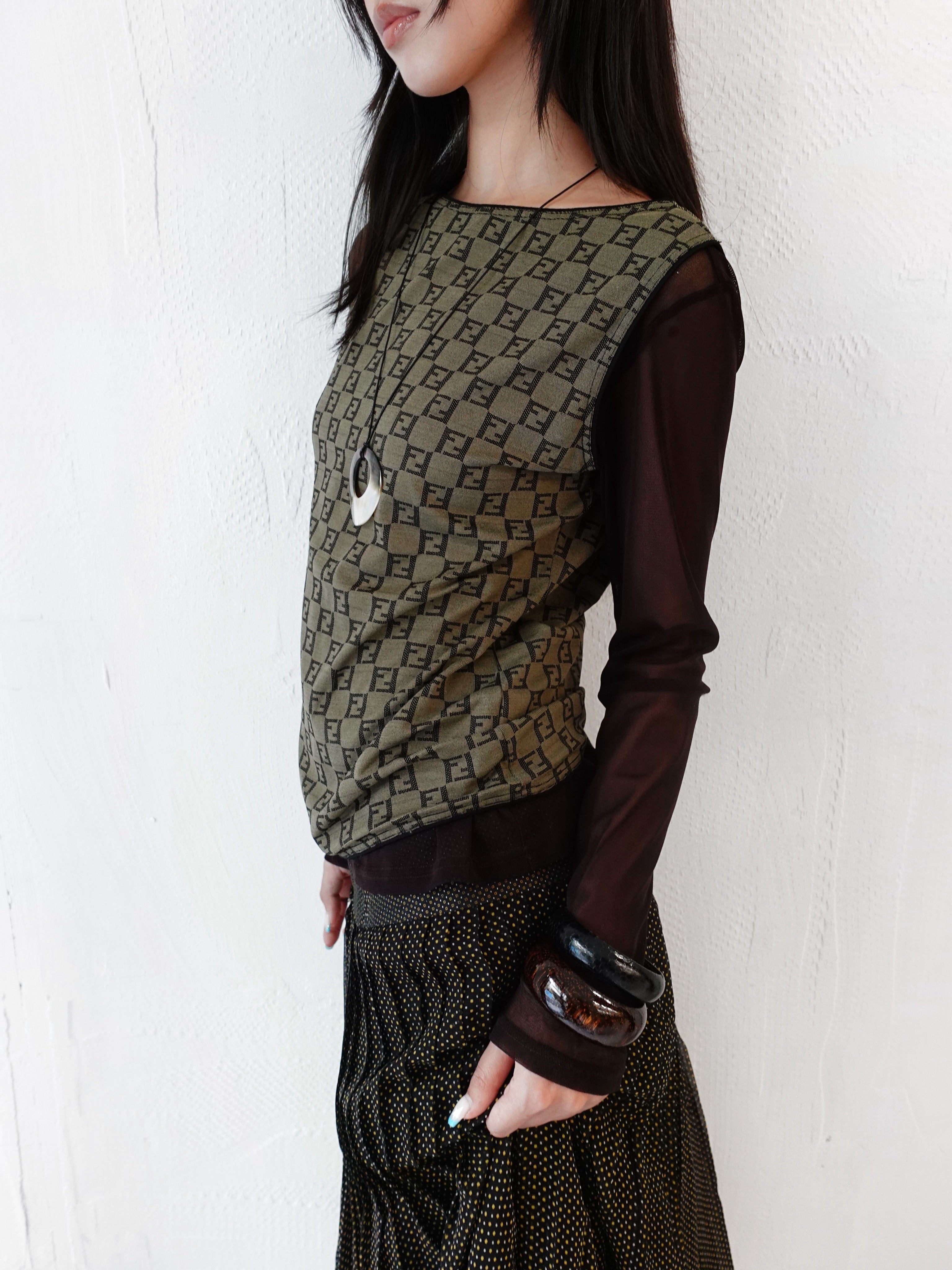 1990s FENDI BROWN MONOGRAM TANK TOP