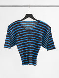 ISSEY MIYAKE PLEATS BROWN "PLEATSPLEASE" BLUE STRIPES T-SHIRT