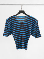 ISSEY MIYAKE PLEATS BROWN "PLEATSPLEASE" BLUE STRIPES T-SHIRT