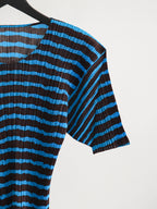 ISSEY MIYAKE PLEATS BROWN "PLEATSPLEASE" BLUE STRIPES T-SHIRT