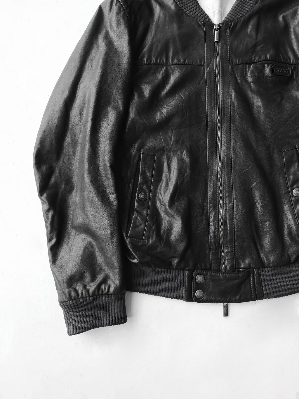 JEAN PAUL GAULTIER BLACK LEATHER BOMBER JACKET