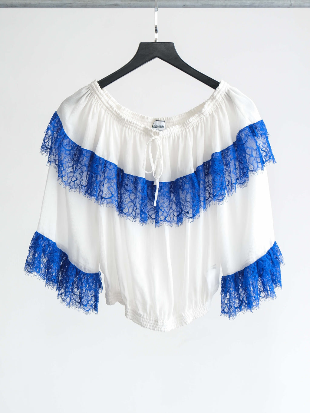 JEAN PAUL GAULTIER LACE WHITE POLYESTER/ BLUE LAYER LS T-SHIRT