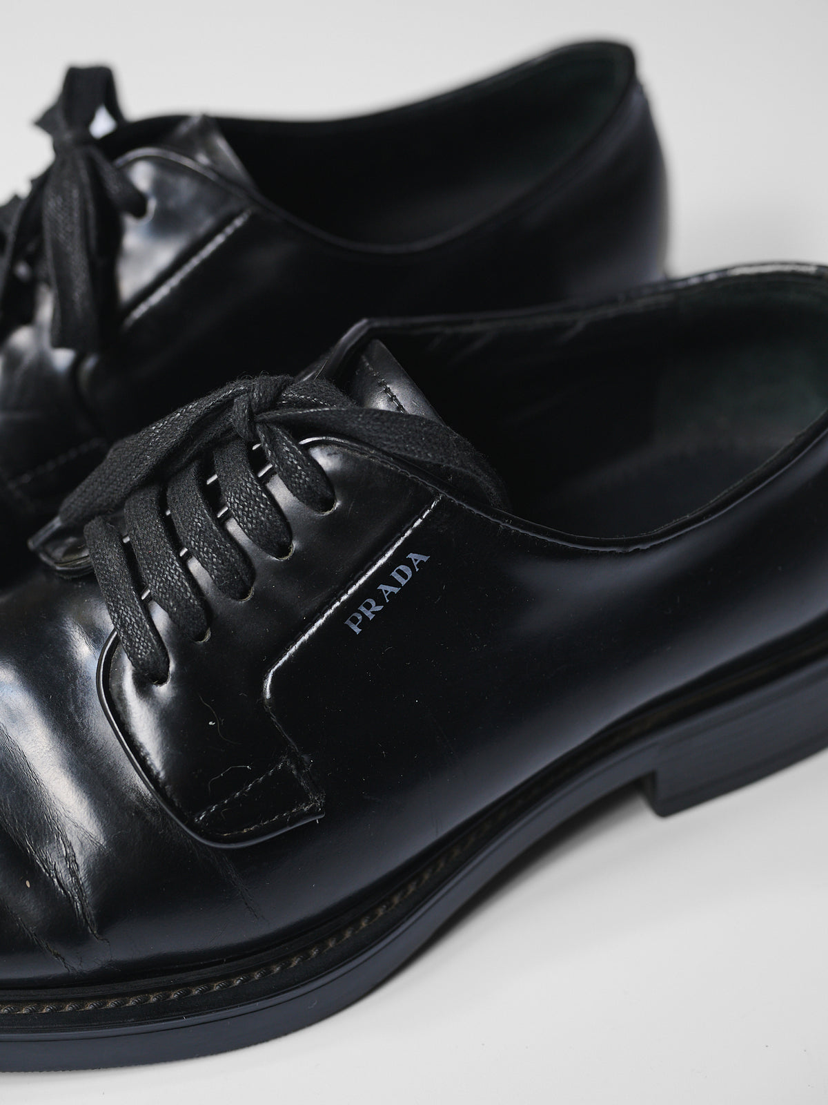 PRADA BLACK LEATHER DERBY SHOES