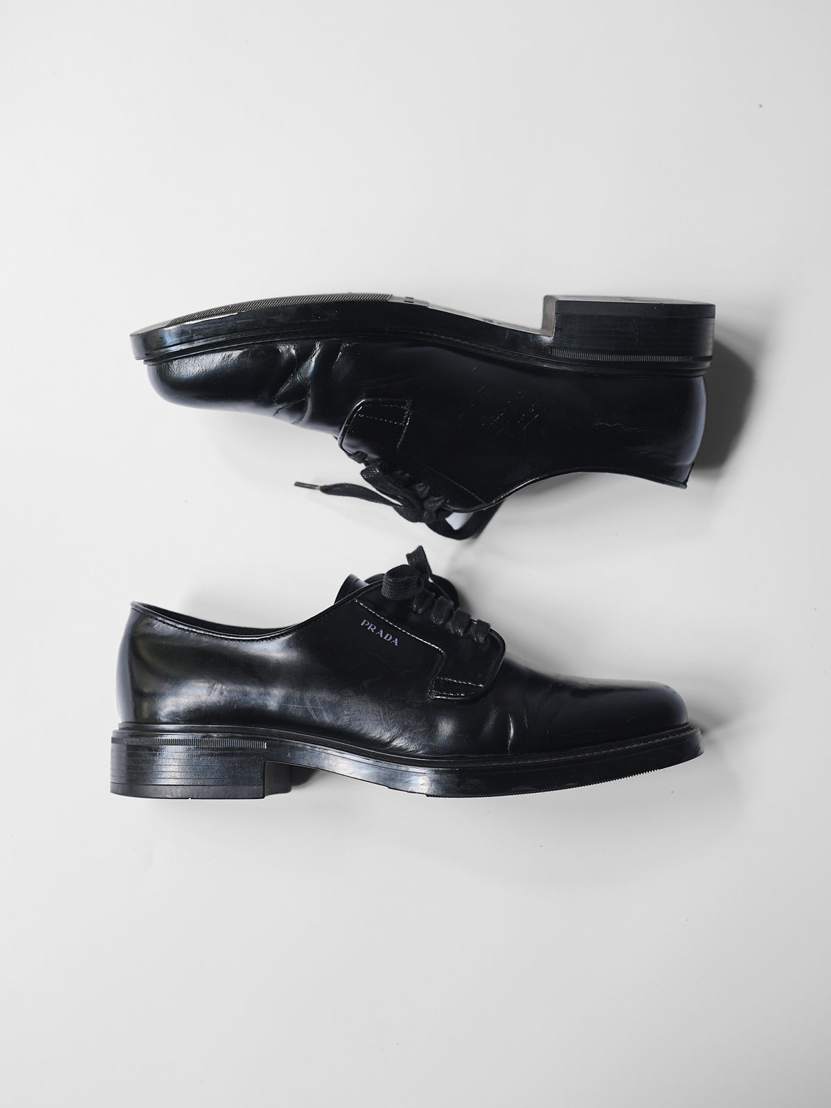 PRADA BLACK LEATHER DERBY SHOES