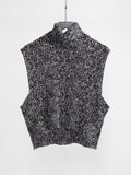 SPECCHIO CRUSHED PLEATS BLACK ZEBRA/ HIGH NECK TANK TOP