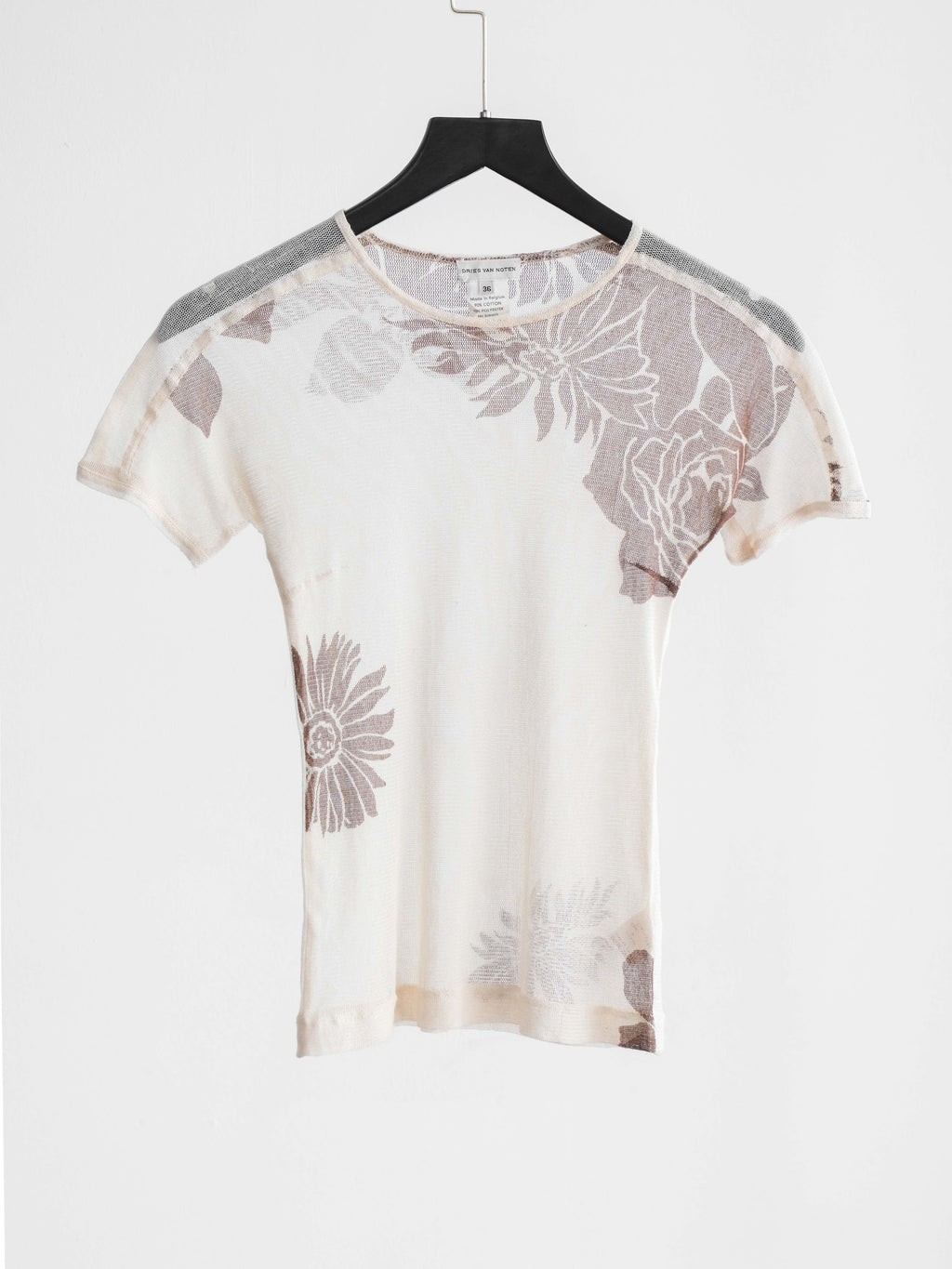 SS1998 DRIES VAN NOTEN LACE BEIGE FLORAL SHEER TOP T-SHIRT