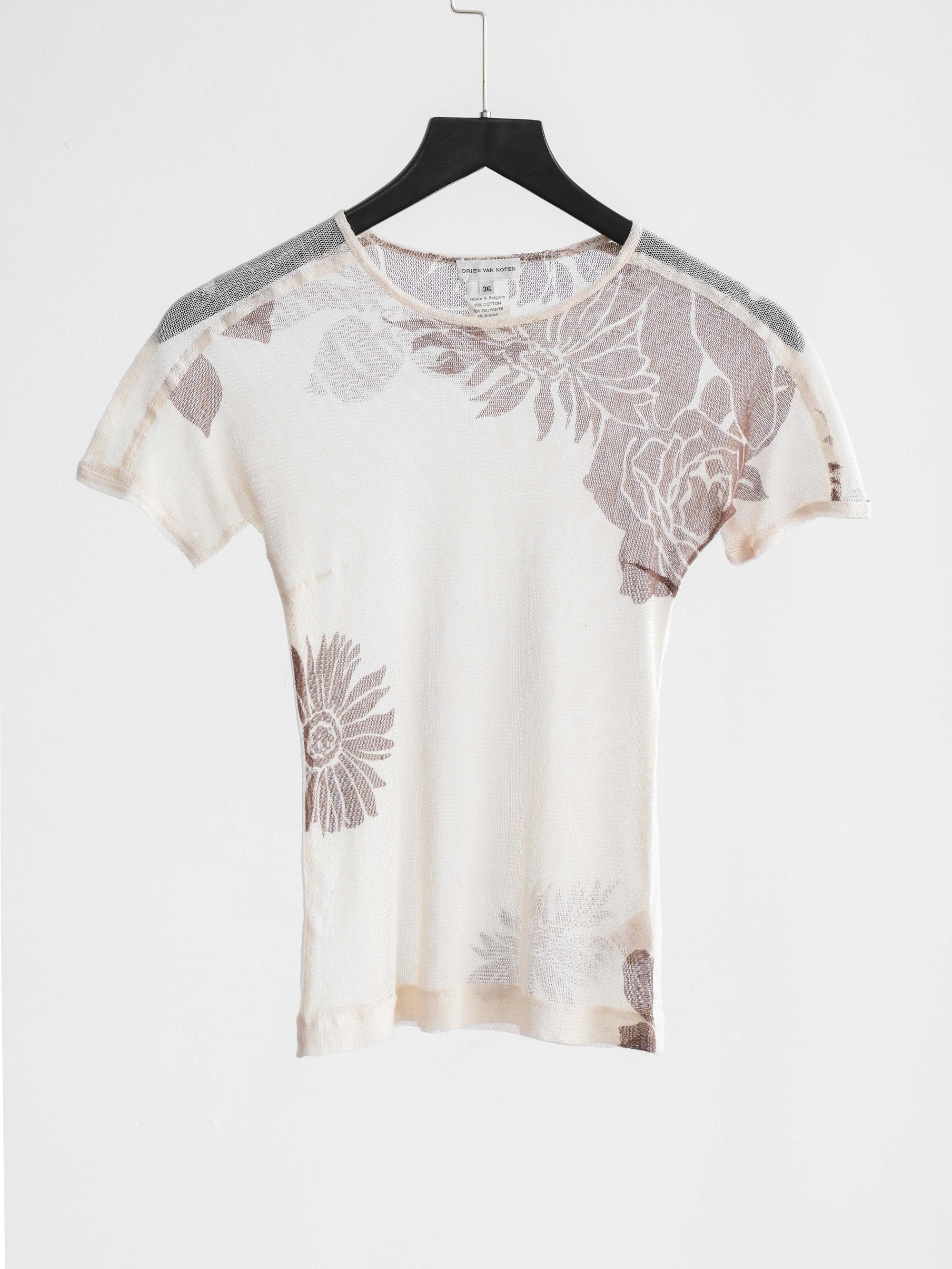 SS1998 DRIES VAN NOTEN LACE BEIGE FLORAL SHEER TOP T-SHIRT