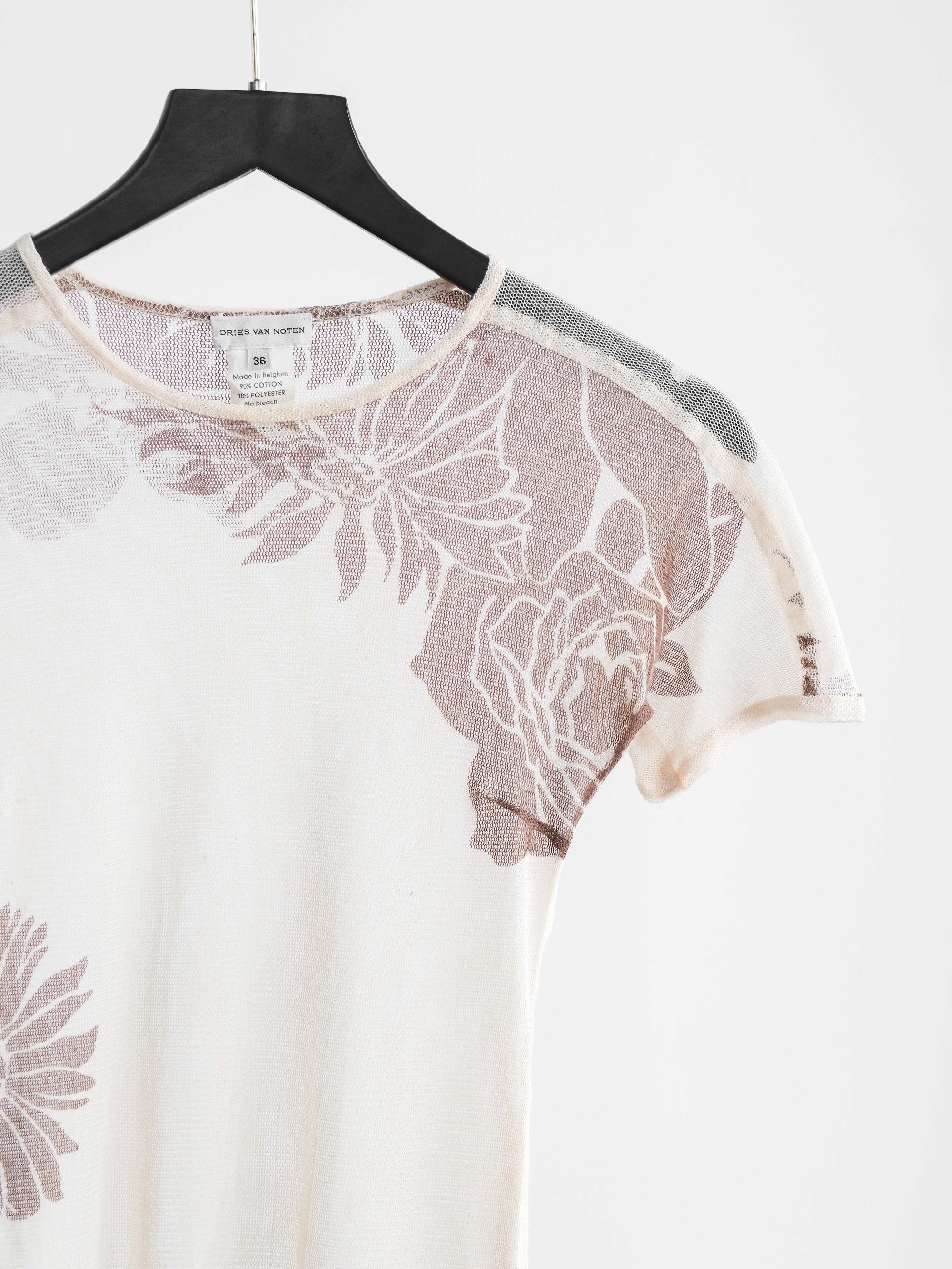 SS1998 DRIES VAN NOTEN LACE BEIGE FLORAL SHEER TOP T-SHIRT