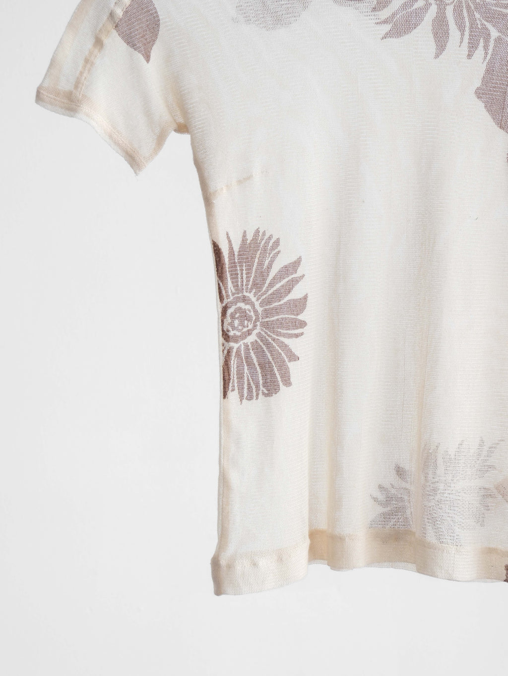 SS1998 DRIES VAN NOTEN LACE BEIGE FLORAL SHEER TOP T-SHIRT