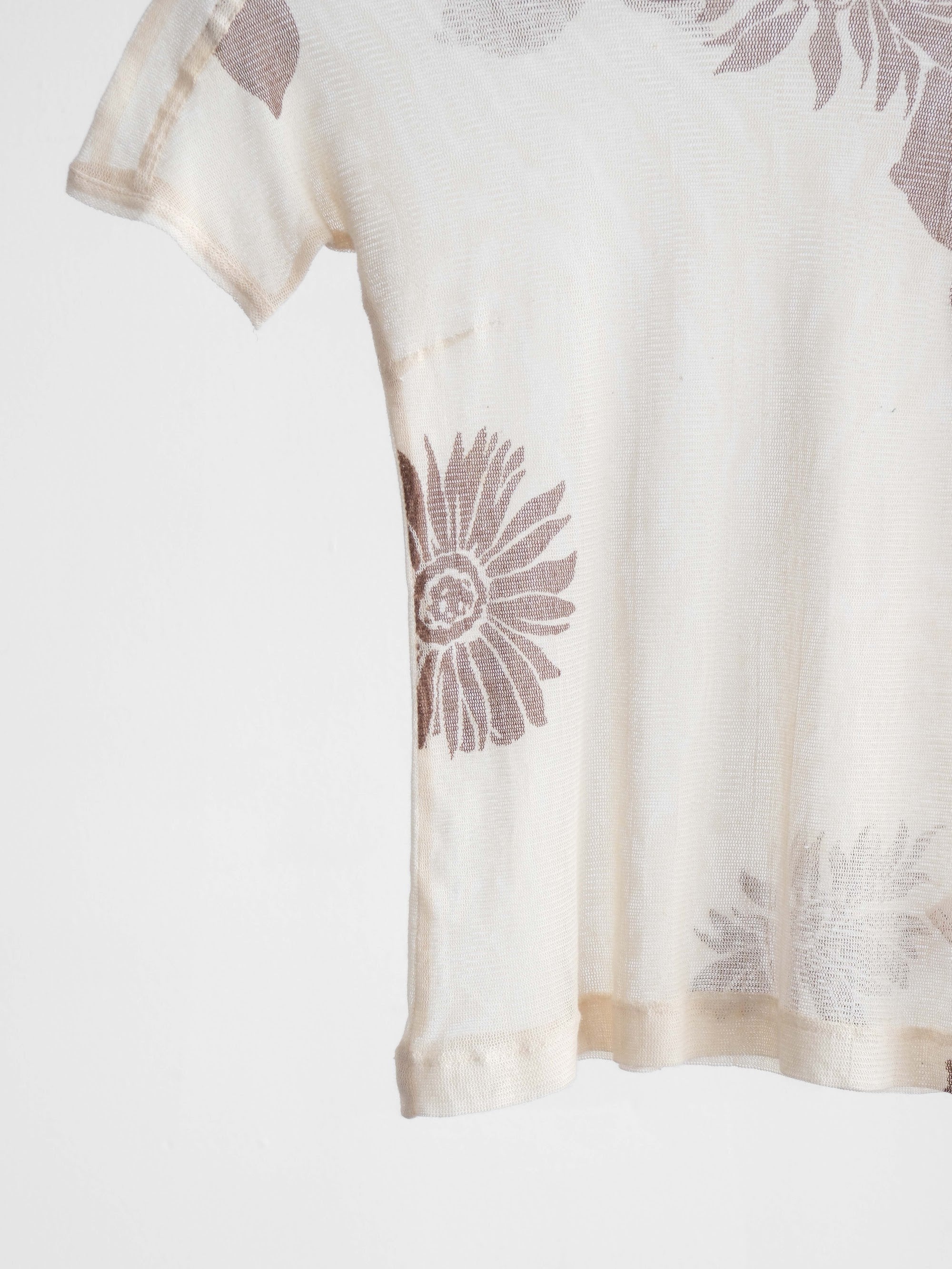 SS1998 DRIES VAN NOTEN LACE BEIGE FLORAL SHEER TOP T-SHIRT
