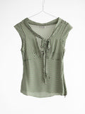 SS2004 MIU MIU STRIPES GREEN RUNWAY SILK TIE-FRONT TANK TOP