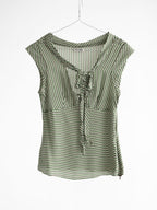 SS2004 MIU MIU STRIPES GREEN RUNWAY SILK TIE-FRONT TANK TOP