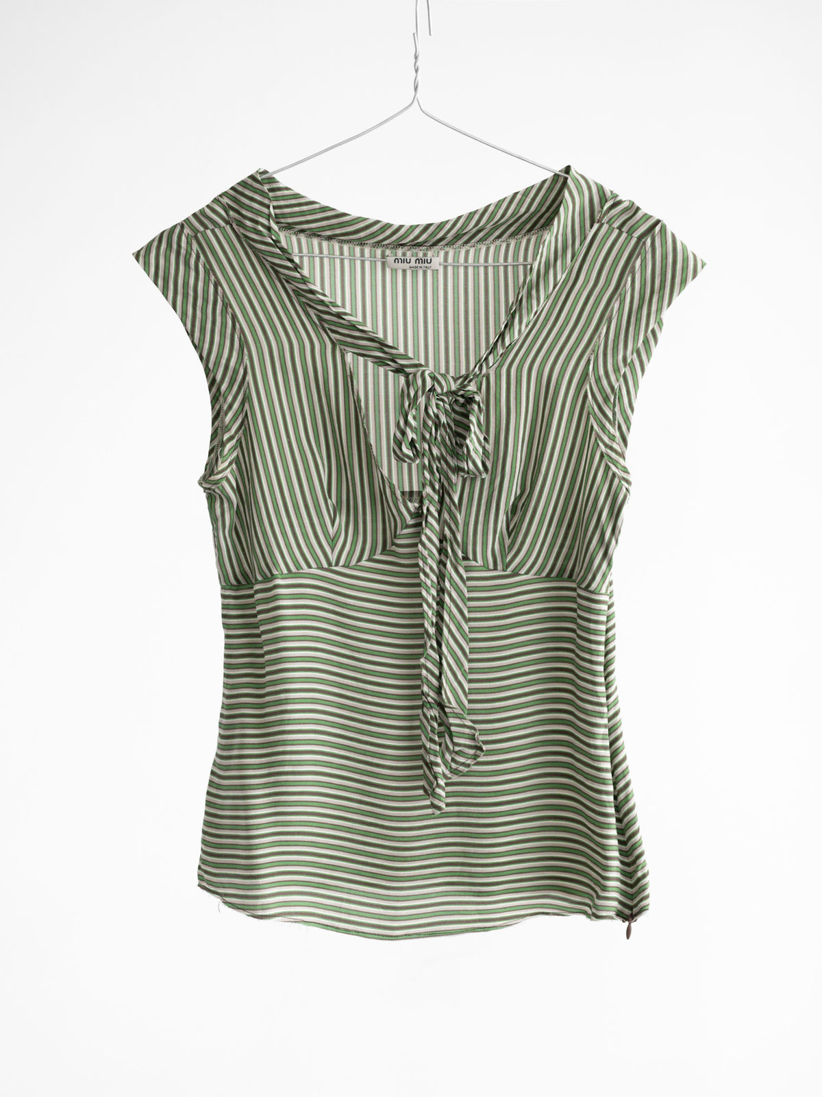 SS2004 MIU MIU STRIPES GREEN RUNWAY SILK TIE-FRONT TANK TOP