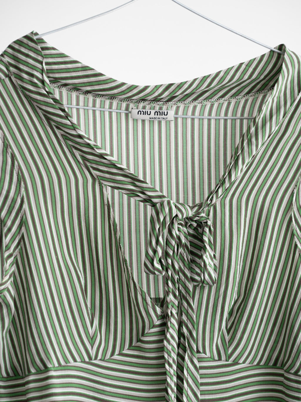 SS2004 MIU MIU STRIPES GREEN RUNWAY SILK TIE-FRONT TANK TOP