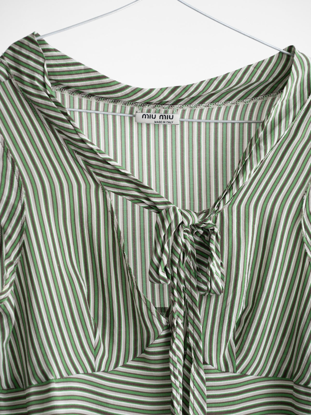 SS2004 MIU MIU STRIPES GREEN RUNWAY SILK TIE-FRONT TANK TOP