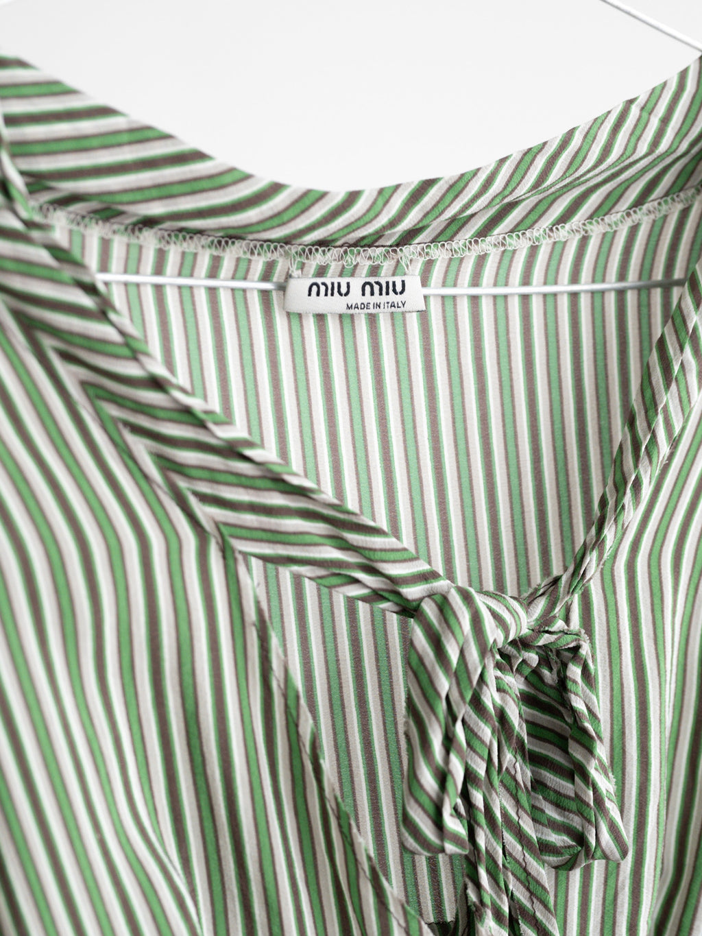 SS2004 MIU MIU STRIPES GREEN RUNWAY SILK TIE-FRONT TANK TOP