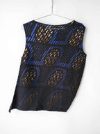 SS2007 ISSEY MIYAKE PLEATED BLACK MAINLINE ABSTRACT PRINT TANK TOP